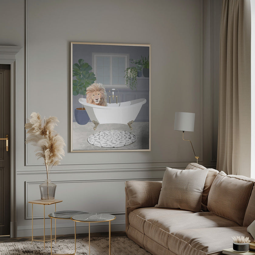 Impression sur toile d'art mural : Lion prend un bain