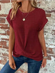 Casual Summer Short-sleeved Waffle blouse Top Summer New Solid Color Casual Evening Top For Women