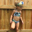 Baby Girls 2-Piece Split Swimsuit – Leaf Print Polyester Swimwear for Kids (80–120cm)
