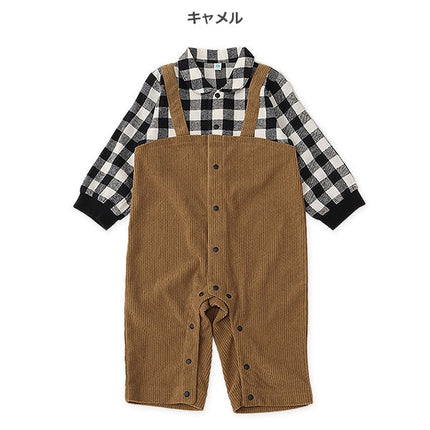 西松屋 ELFINDOLL コールテンチェックシャツ切り替え長袖カバーオール 正規品