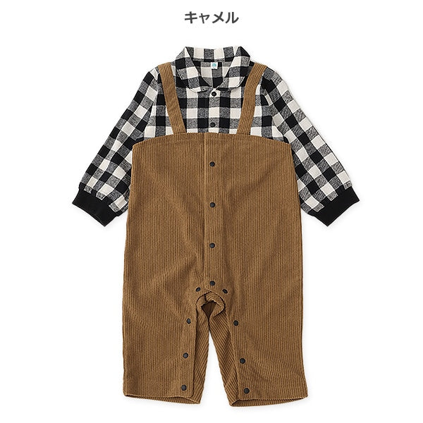 西松屋 ELFINDOLL コールテンチェックシャツ切り替え長袖カバーオール 正規品