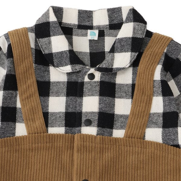 西松屋 ELFINDOLL コールテンチェックシャツ切り替え長袖カバーオール 正規品