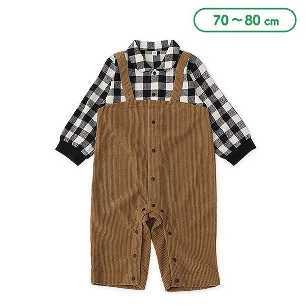 西松屋 ELFINDOLL コールテンチェックシャツ切り替え長袖カバーオール 正規品