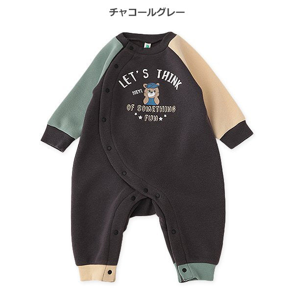 西松屋 ELFINDOLL 裏起毛アメカジくま長袖カバーオール 正規品