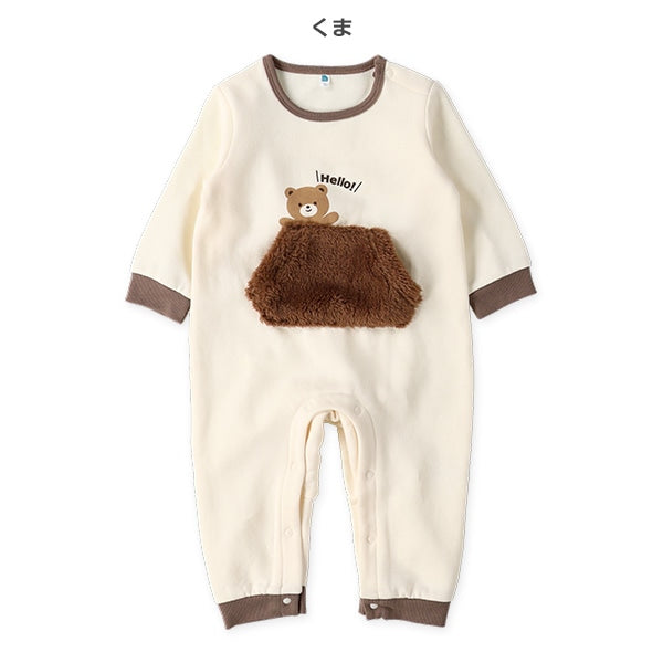 西松屋 ELFINDOLL 裏起毛フリースポケットアニマル長袖カバーオール 正規品