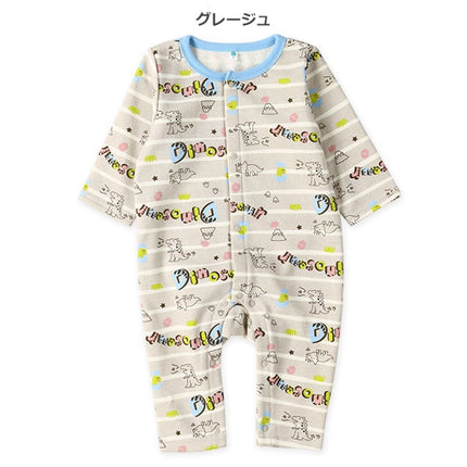 西松屋 ELFINDOLL 裏起毛恐竜ロゴボーダー長袖カバーオール 正規品