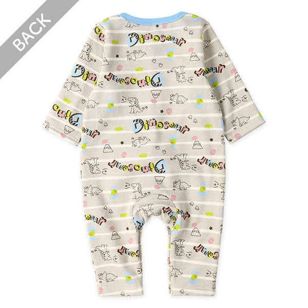 西松屋 ELFINDOLL 裏起毛恐竜ロゴボーダー長袖カバーオール 正規品