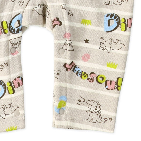 西松屋 ELFINDOLL 裏起毛恐竜ロゴボーダー長袖カバーオール 正規品