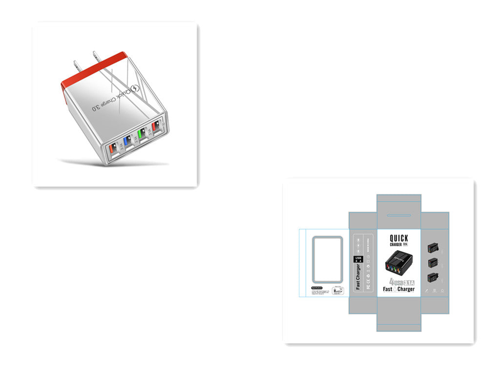 4-Port USB Wall Charger with Quick Charge 3.0 – EU, UK & US Plug | Multi-Colour