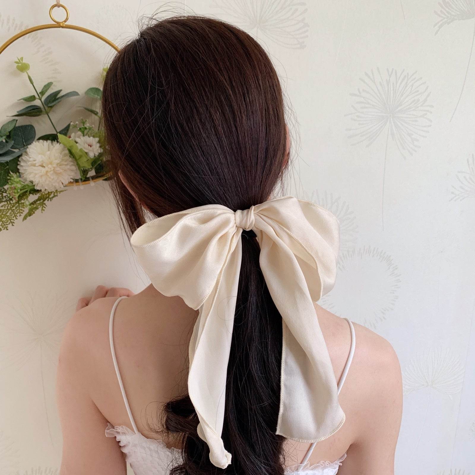 Silk satin oversized bow tie Hair Scrunchies ponytail Holder