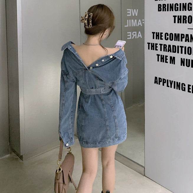 Street Fashion Long sleeve denim Mini Jeans dress