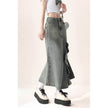 Irregular Half-length Split Denim long Skirt