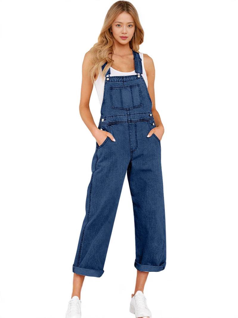 Jeans with Suspender Buttons – Women’s Wide Leg High Waist Denim