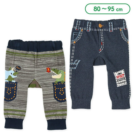 西松屋 ELFINDOLL 丸編みデニム風・恐竜ポケット柄サルエルレギンス 正規品