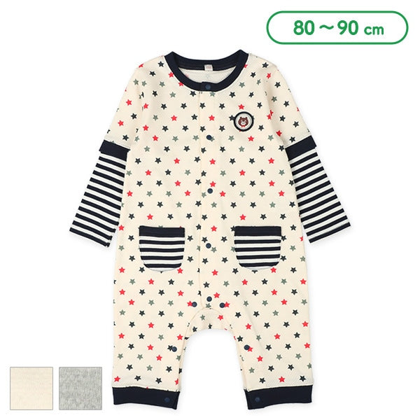 西松屋 ELFINDOLL 袖ボーダー星胸ワンポイント長袖カバーオール正規品