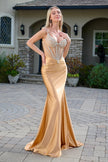 Glitter Mesh Bodice Stretch Satin