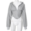 Y2K Slim-Fit Zip-Up Corset Hoodie – Long Sleeve Street Fashion Cardigan in Grey & White (S–L)