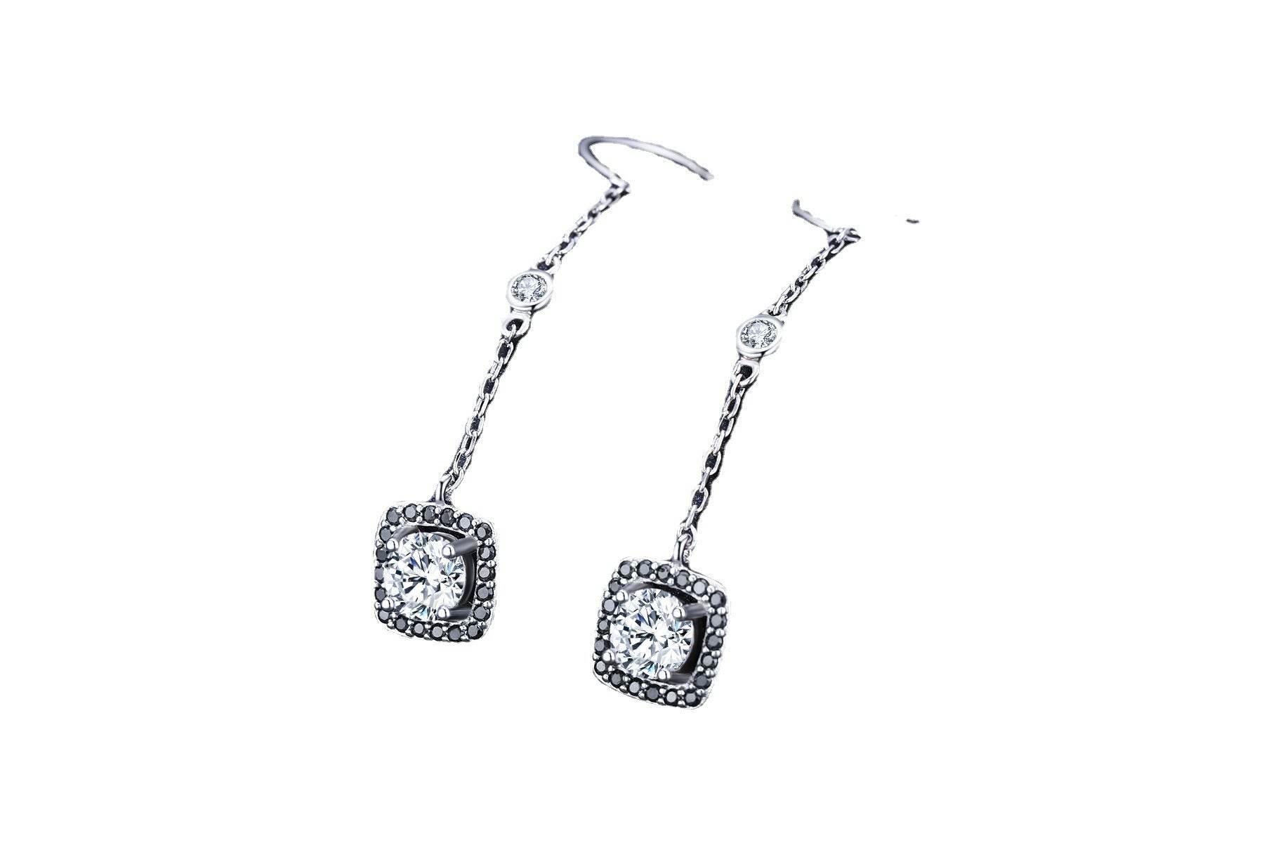 Light Luxury Long Copper Plated Zircon Dangle Earrings