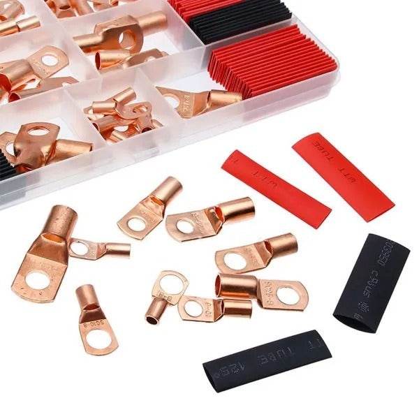 120Pcs Copper Wire Terminal Connectors, AWG 2 4 6 8 10 Copper Wire Lugs With Heat Shrink Set, 60Pcs Copper Wire Lugs And 60pcs Heat Shrink Tubing