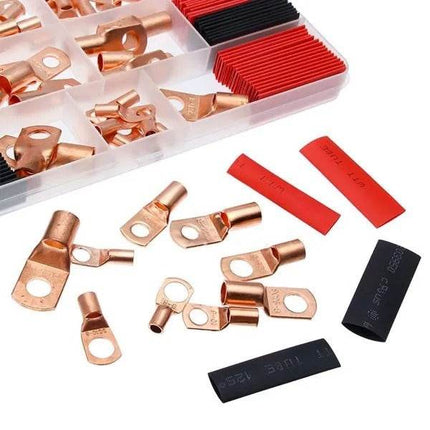 120Pcs Copper Wire Terminal Connectors, AWG 2 4 6 8 10 Copper Wire Lugs With Heat Shrink Set, 60Pcs Copper Wire Lugs And 60pcs Heat Shrink Tubing