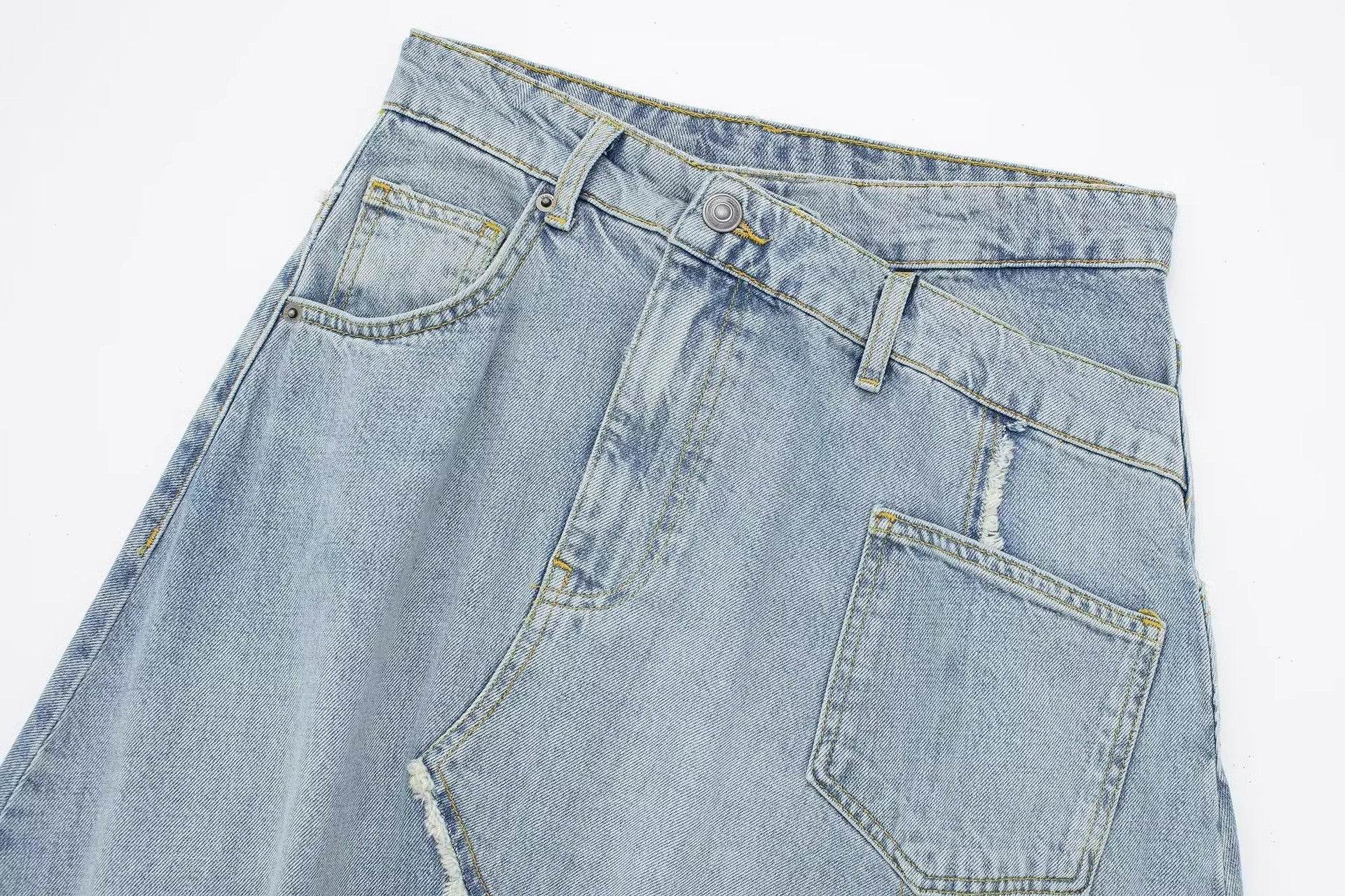 Fashionable Asymmetric High Waist Midi Denim Split Skirt