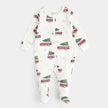 Footed Sleeper | Festive Cars Print on Off-White | Petit Lem