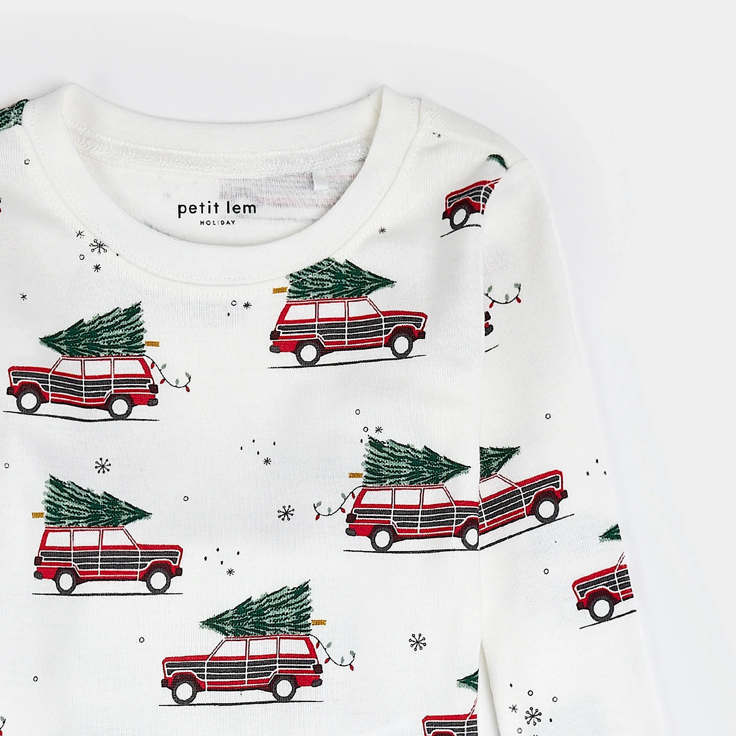 PJ Set | Festive Cars on Off-White | Petit Lem