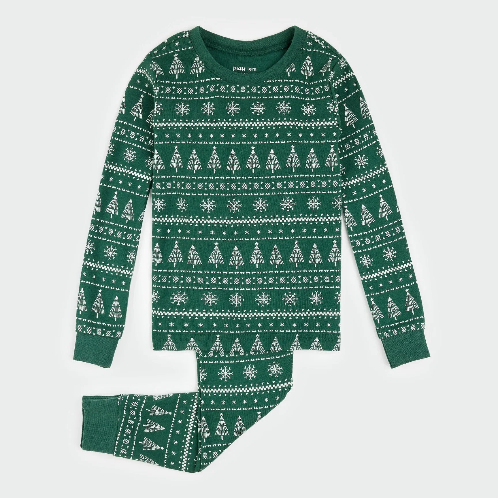 Festive Firs Fair Isle Print on Evergreen PJ Set | Petit Lem