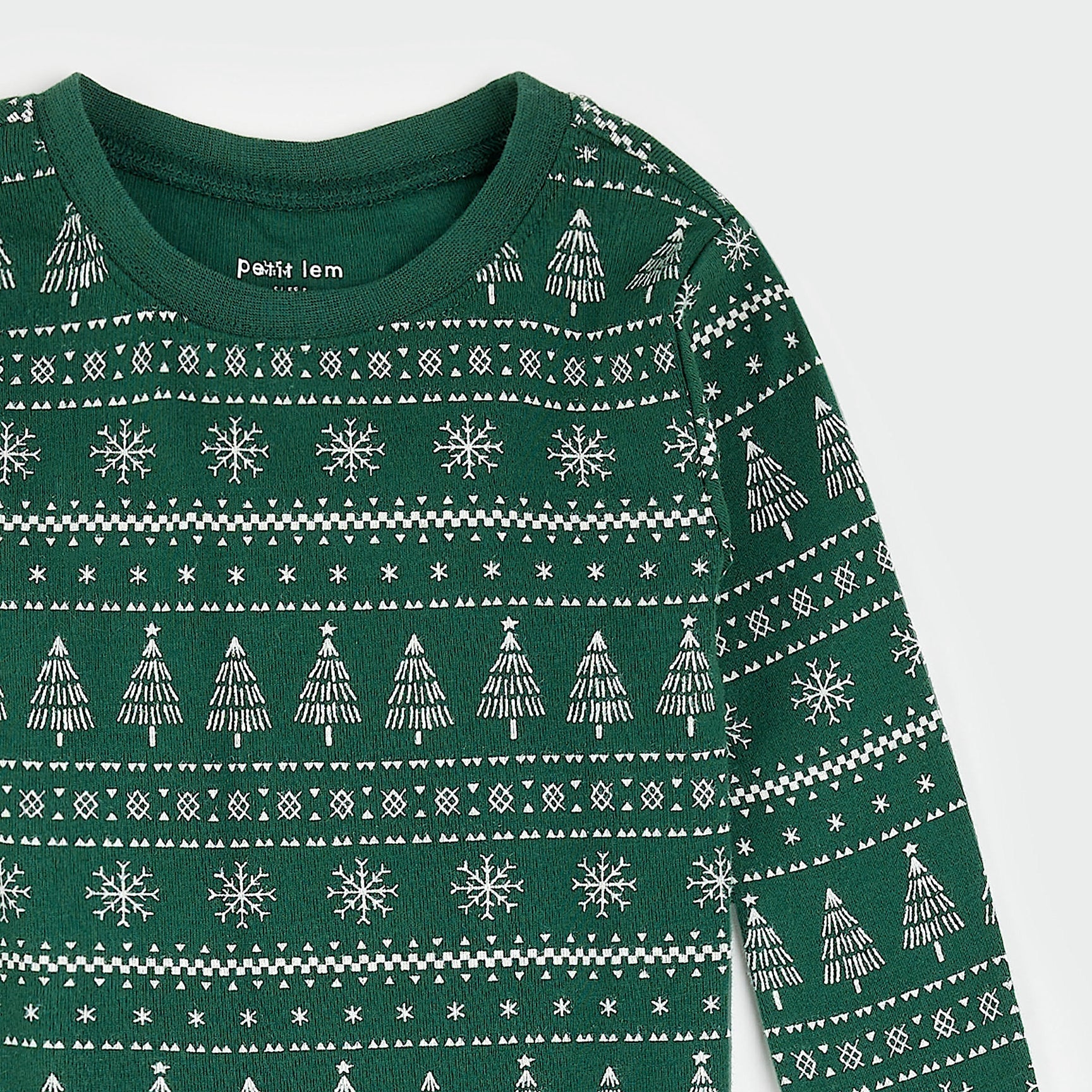 Festive Firs Fair Isle Print on Evergreen PJ Set | Petit Lem