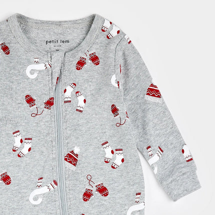 Mitts and Pieces Print on Heather Grey Sleeper | Petit Lem