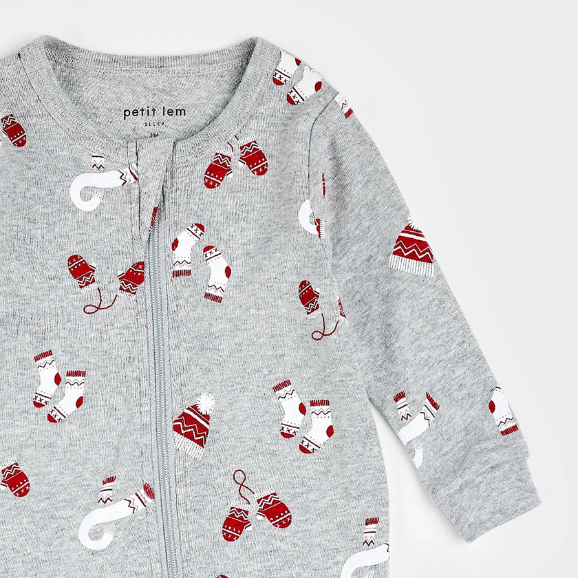 Mitts and Pieces Print on Heather Grey Sleeper | Petit Lem