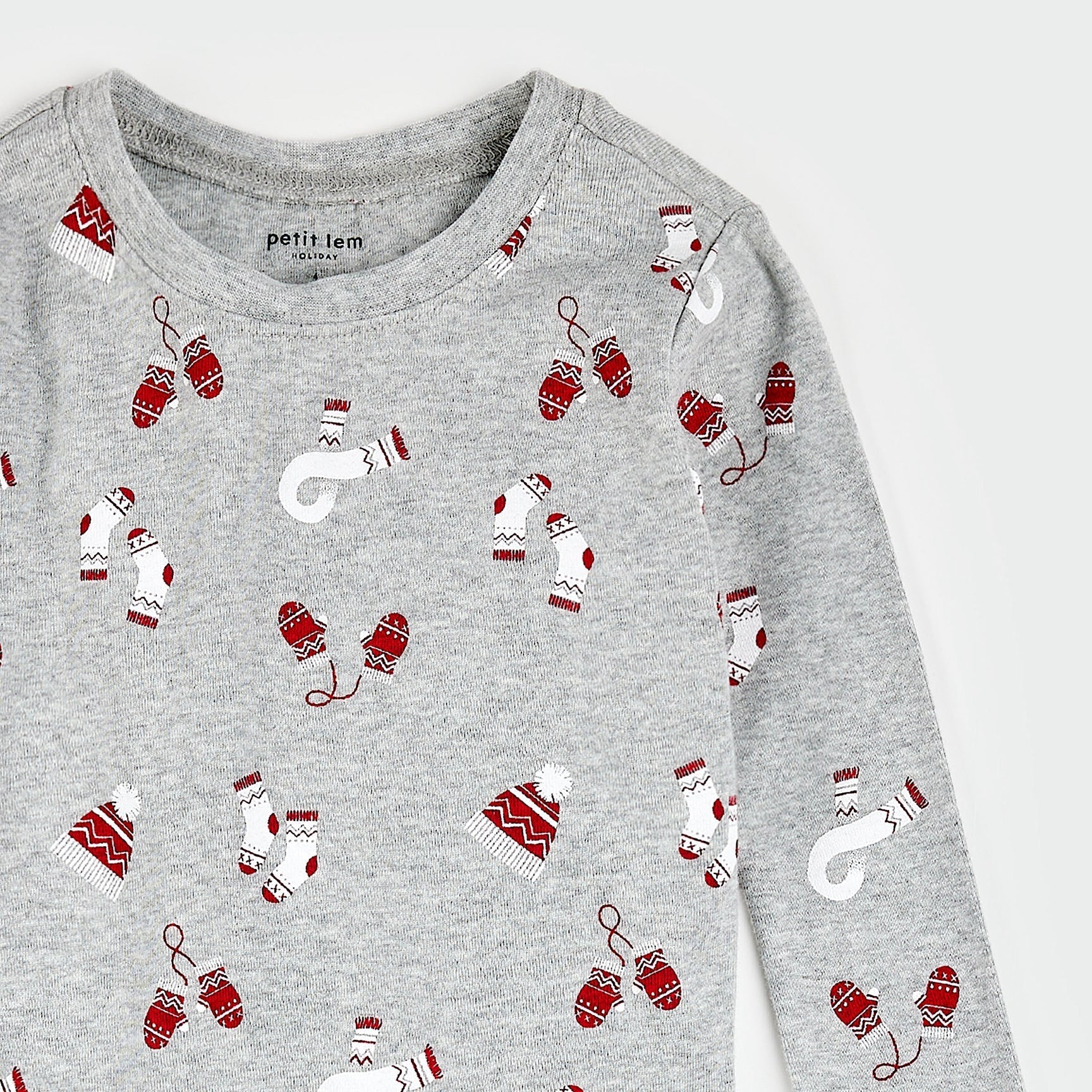 Mitts and Pieces Print on Heather Grey PJ Set | Petit Lem