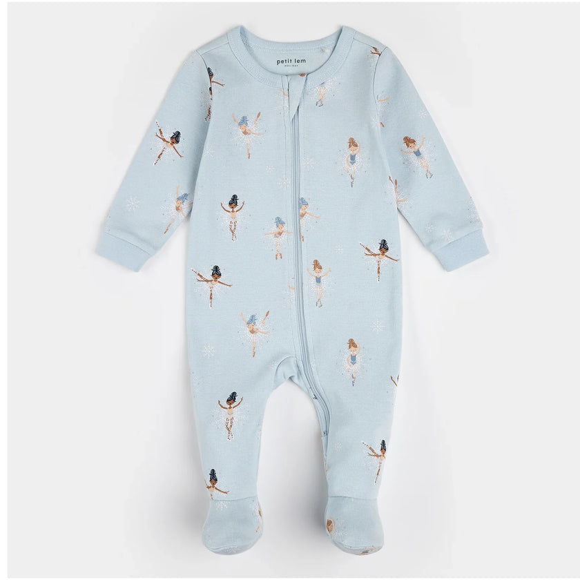 Sugar Plum Fairy Print on Ice Blue Sleeper | Petit Lem