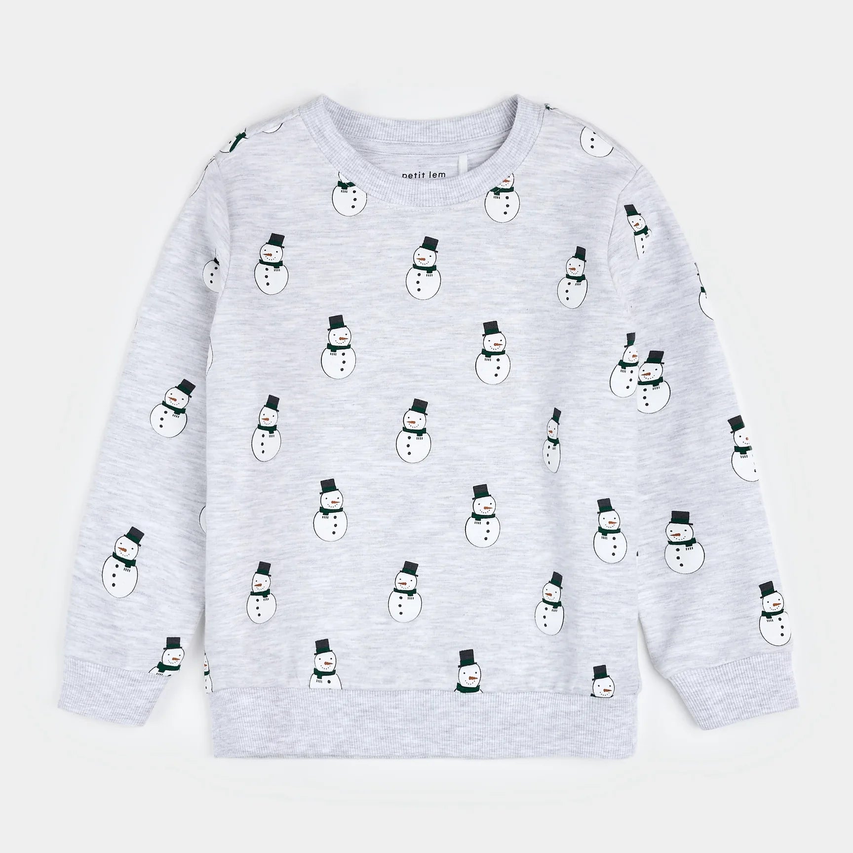 Merry Snowmen on Light Grey Fleece Sweatshirt | Petit Lem