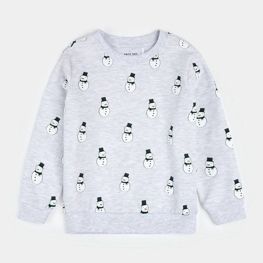 Merry Snowmen on Light Grey Fleece Sweatshirt | Petit Lem