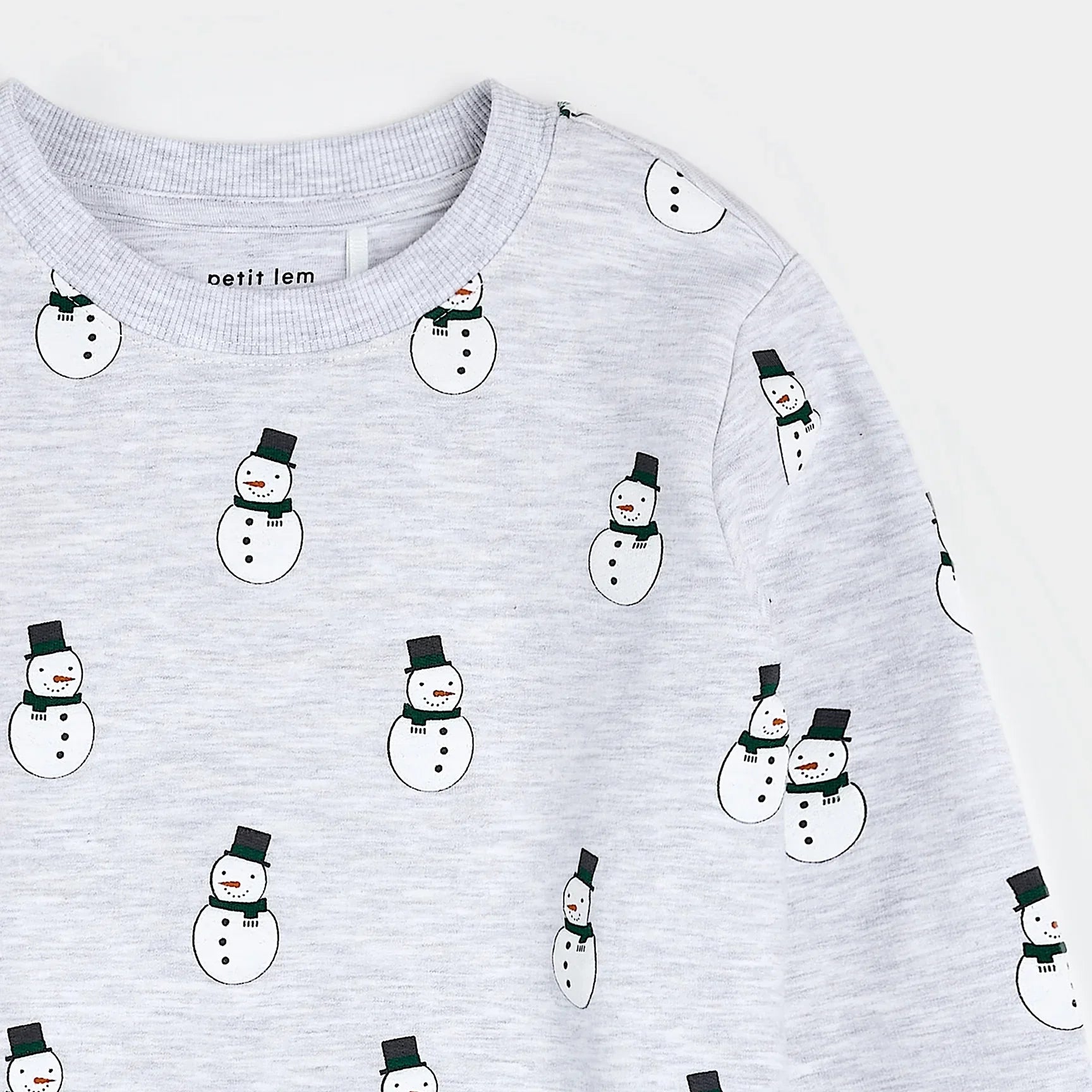 Merry Snowmen on Light Grey Fleece Sweatshirt | Petit Lem