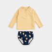 Ribbed Long-Sleeve Canary Rashguard Set With Lemon Print Swim Diaper | Petit Lem