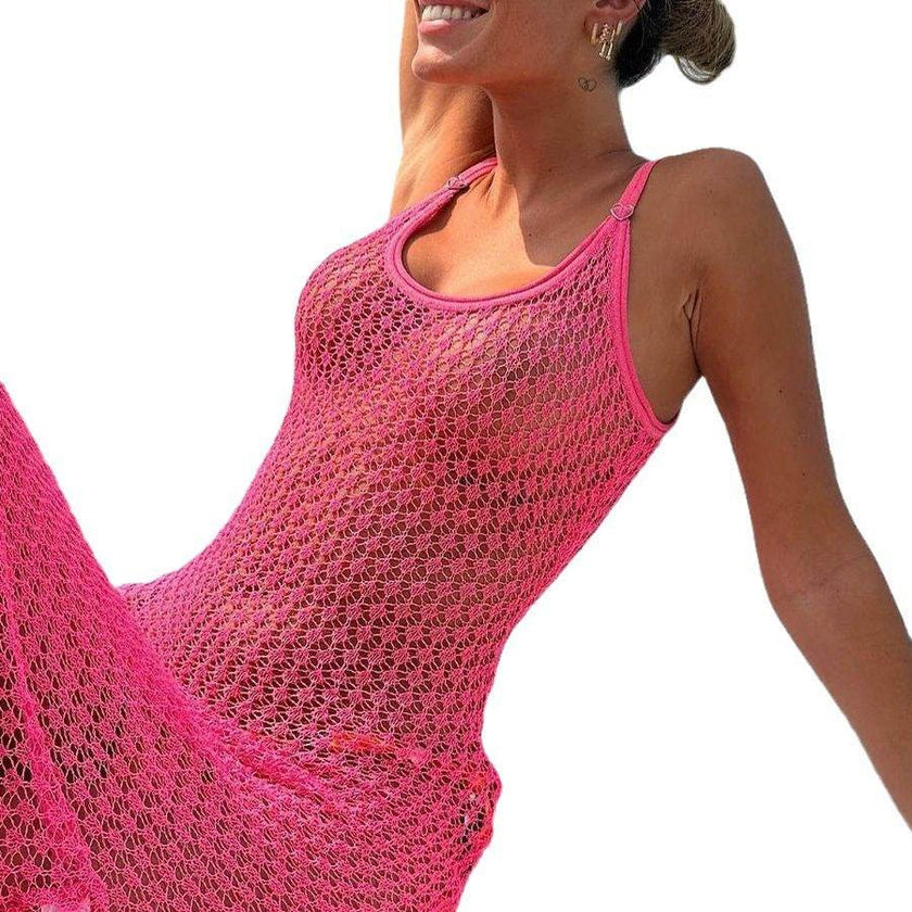 Solid Color Knitted Hollow Beach Bikini Swimsuit Blouse
