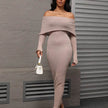 French-style Off-shoulder Dress Party Long-sleeved Long Dress