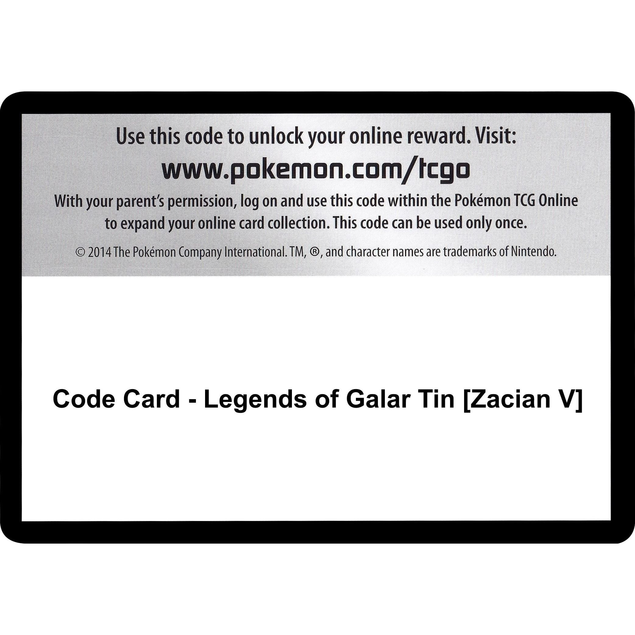 Code Card - Legends of Galar Tin [Zacian V] (SWSH02)
