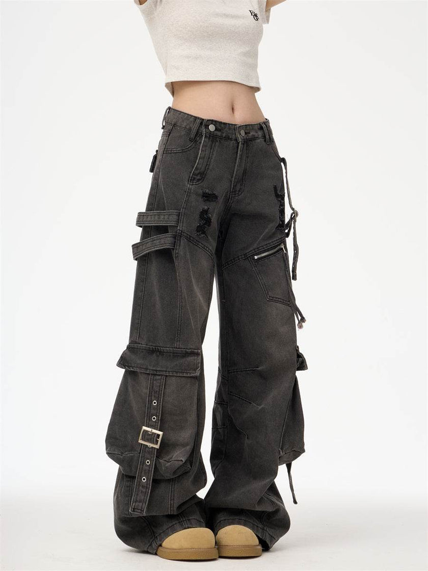 Distressed Washed Oversized Baggy Cargo Jeans Pant