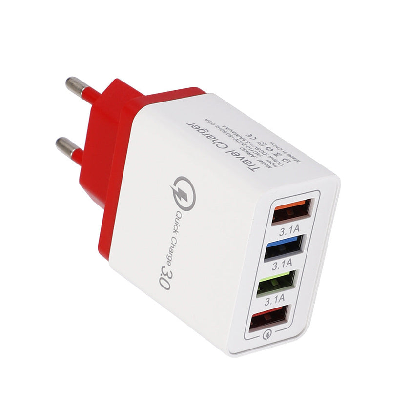 4-Port USB Wall Charger with Quick Charge 3.0 – EU, UK & US Plug | Multi-Colour