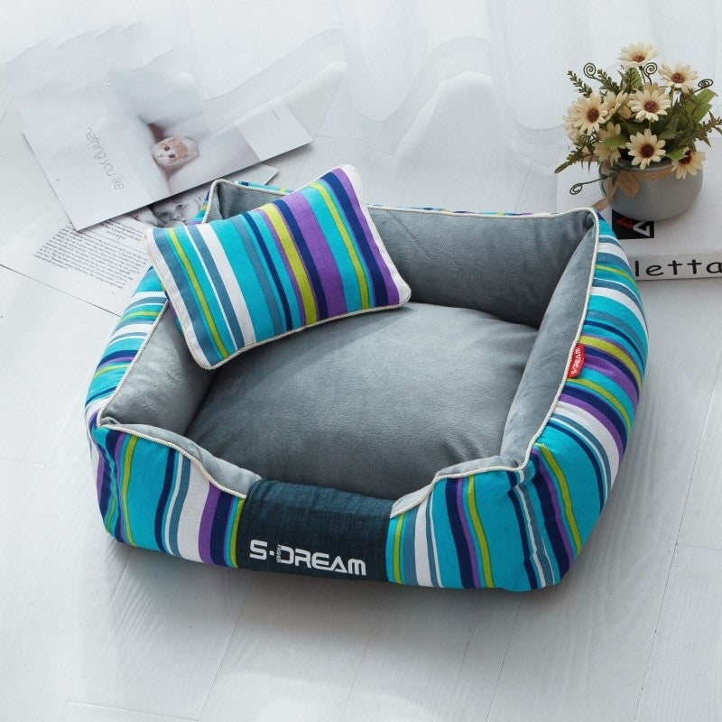 Space Stripe Pet House – Cozy Dog & Cat Bed with Pillow Option | S, M, L