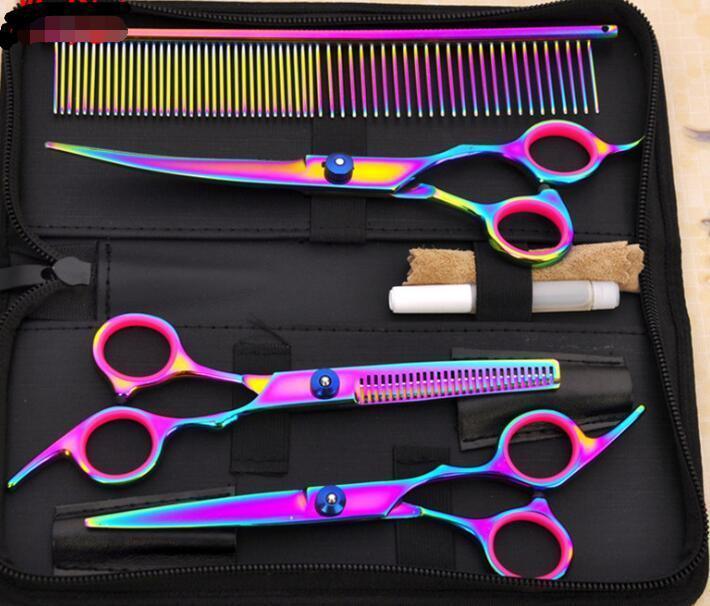 Professional Pet Grooming Scissors Set – Rainbow Iridescent Stainless Steel Shears for Dogs & Cats