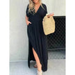 Fashion Bat-sleeved V-neck Slit Dress Summer Beach Short Sleeve Elastic Waist Split Long Dresses Womens Clothing