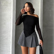 Slant shoulder Micro-transparent Irregular Bodycon top blouse  women