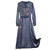 Elegant Classy Long Sleeve Denim dress with belt Flared Embroidered Jeans Dress