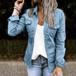 Fitted Denim Jacket Mid Length European American Style