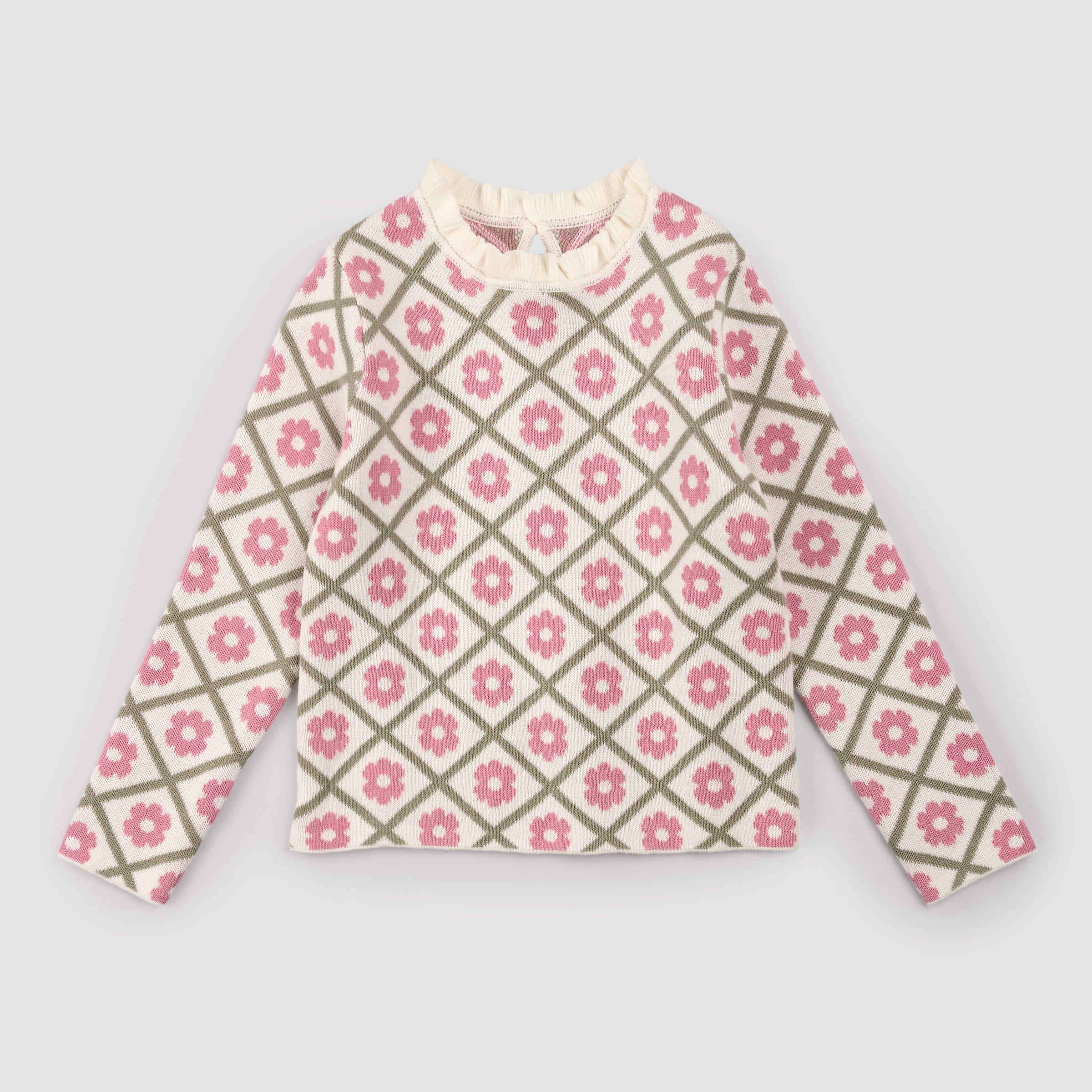 Scalloped Mock Neck Sweater | Pink Daisy | Miles the Label