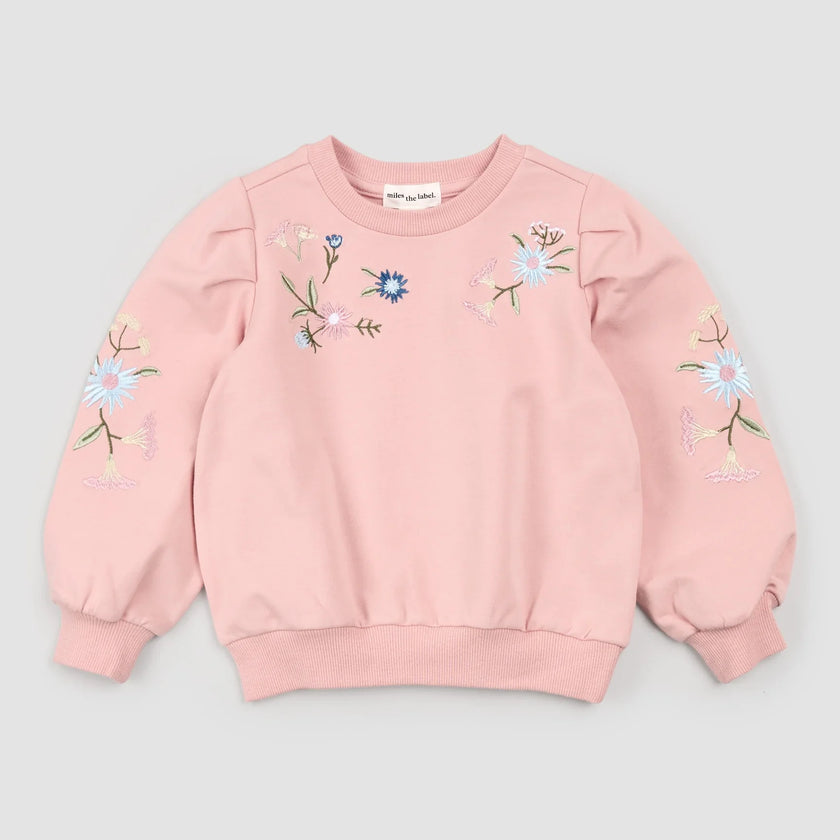 Sweatshirt and Leggings | Pink Floral Embroidery | Miles the Label